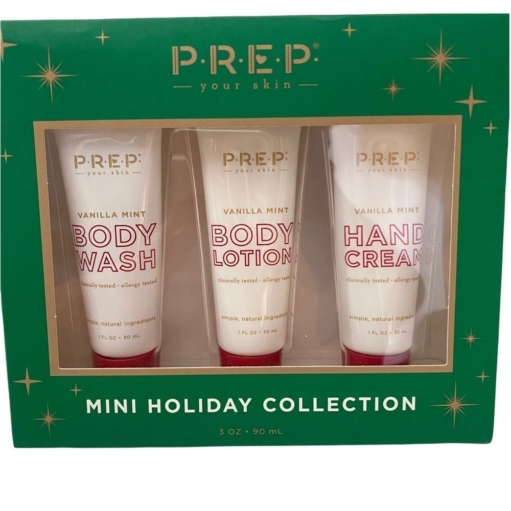 PREP Your Skin Mini Holiday Collection Vanilla Mint Body Wash, Lotion, Hand Crm